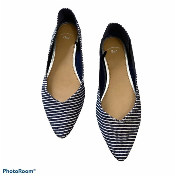 Gap Blue Stripe Pointy Denim Flats sz 6 EUC - Picture 1 of 9